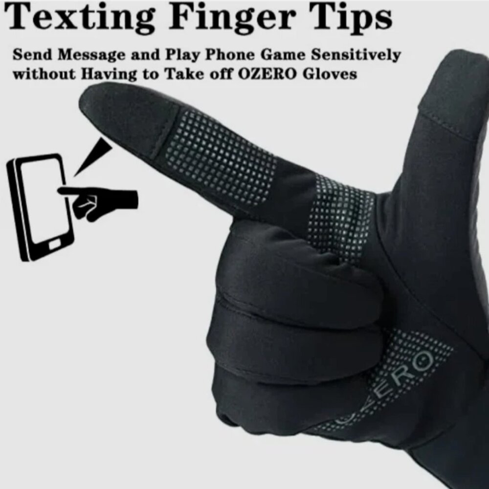 OZERO BLACK WINTER THERMAL GLOVES- WATER RESISTANT, WINDPROOF, TOUCH SCREEN, L